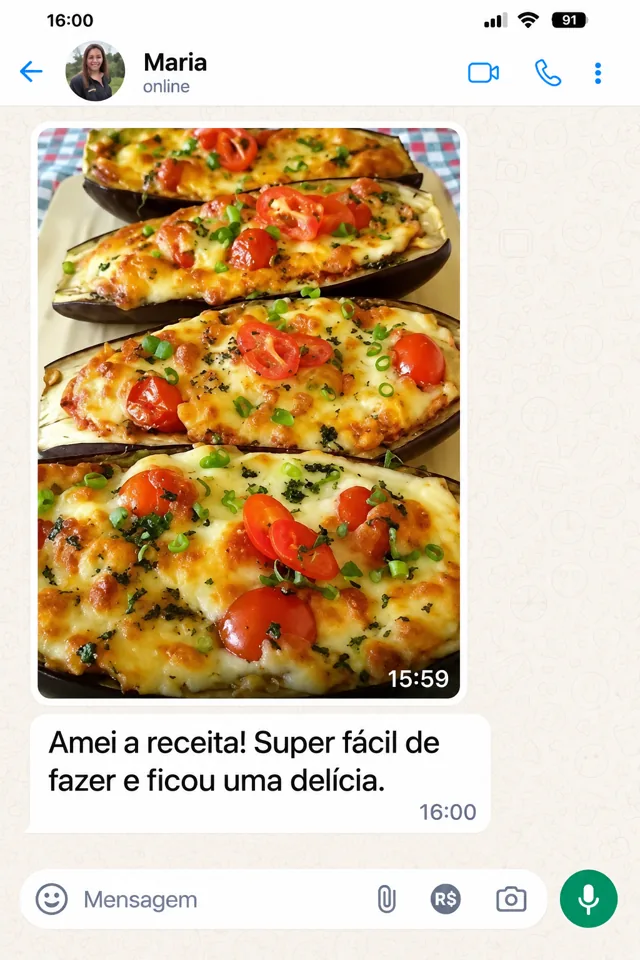 Cliente Maria amou a receita de berinjela
